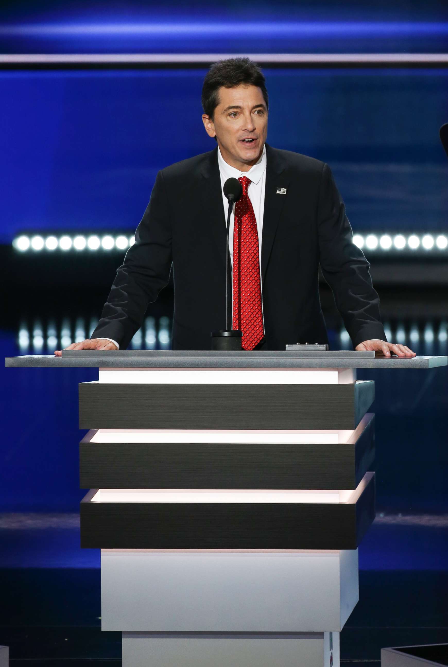 PHOTO: Scott Baio speaks during the first day of the Republican National Convention, July 18, 2016 at the Quicken Loans Arena in Cleveland, Ohio.