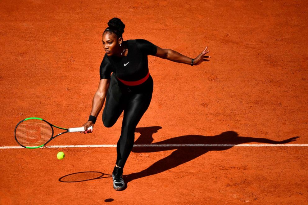 PHOTO: Serena Williams plays a forehand return to Czech Republic's Kristyna Pliskova during their women's singles first round match on day three of The Roland Garros 2018 French Open tennis tournament in Paris, May 29, 2018.