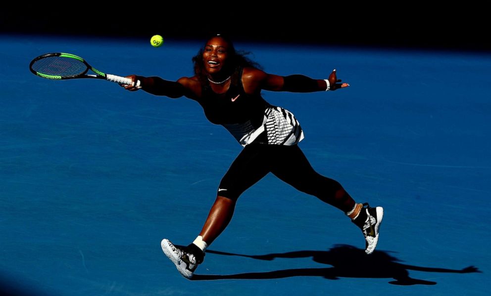 PHOTO: Serena Williams of the United States plays a forehand in her semifinal match against Mirjana Lucic-Baroni of Croatia on day 11 of the 2017 Australian Open at Melbourne Park, Jan. 26, 2017 in Melbourne, Australia.