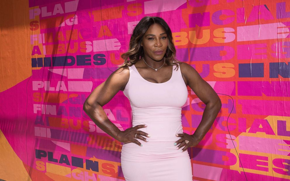 PHOTO: Serena Williams appears at an event to launch a national street art campaign with Allstate Foundation Purple Purse to make domestic violence and financial abuse visible, at TicTail Market, June 20, 2018, in New York.