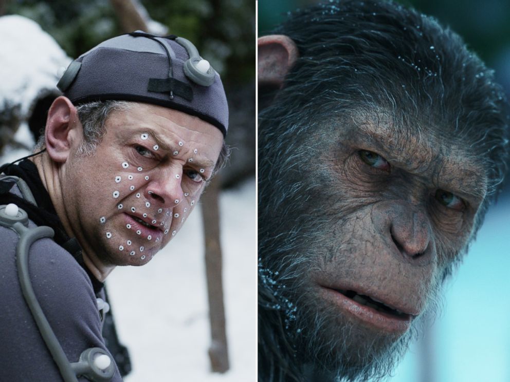 PHOTO: Andy Serkis on the set of Twentieth Century Fox's "War for the Planet of the Apes." Right, Andy Serkis stars as Caesar in "War for the Planet of the Apes."