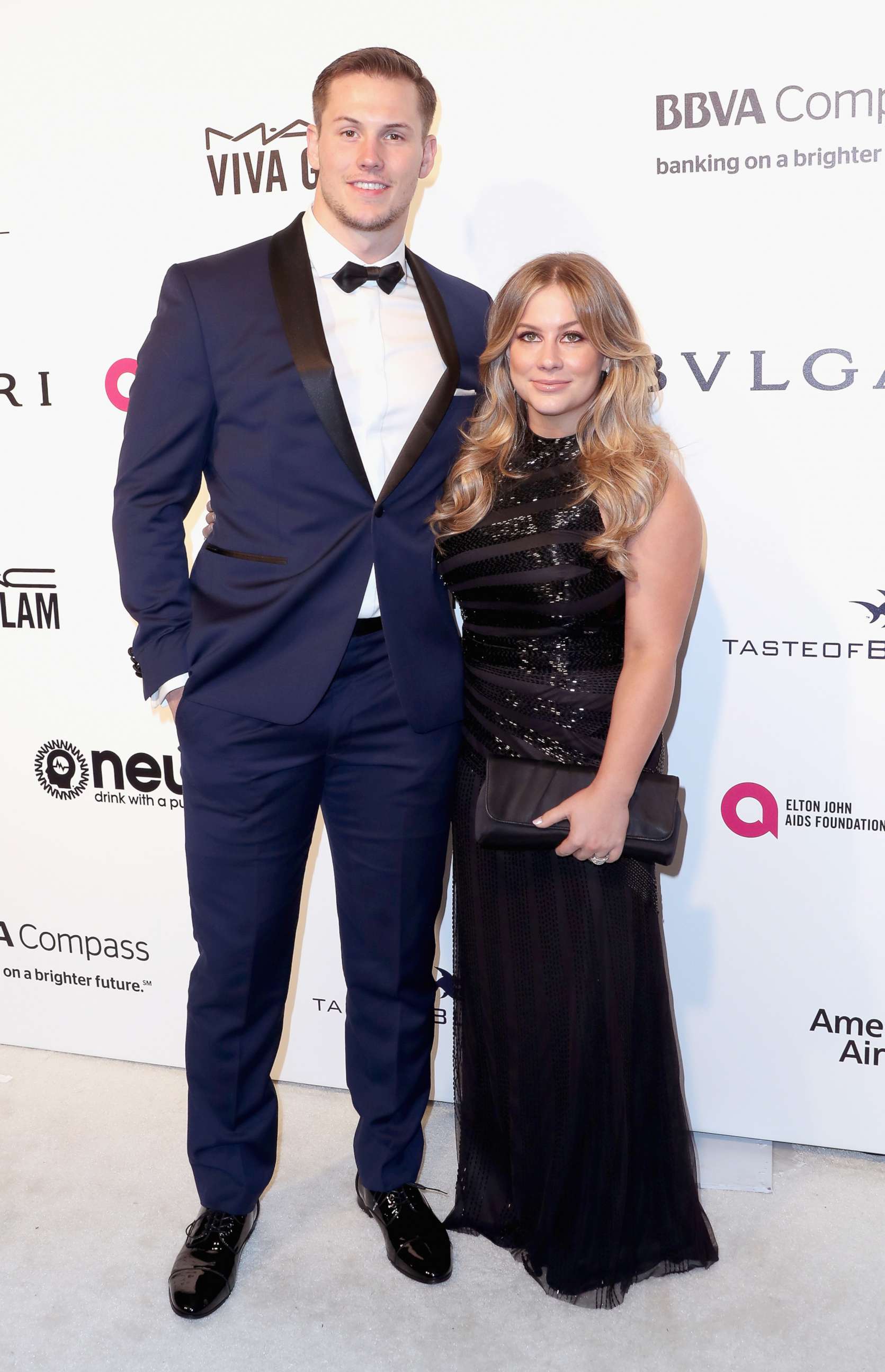 PHOTO: Olympic Gymnast Shawn Johnson (R) and Andrew East attend the 25th Annual Elton John AIDS Foundation's Academy Awards Viewing Party at The City of West Hollywood Park, Feb. 26, 2017 in West Hollywood, Calif. 