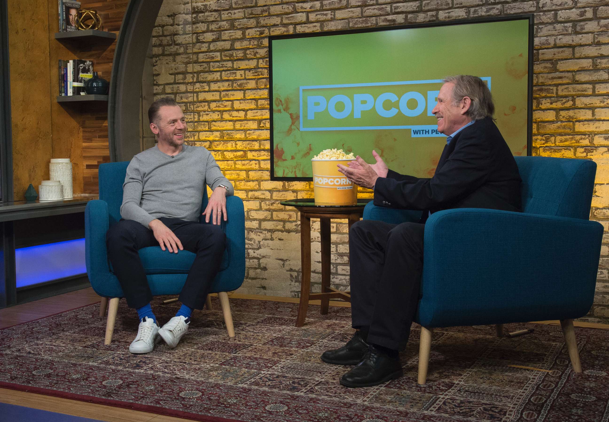PHOTO: Simon Pegg appears on "Popcorn with Peter Travers" at ABC News studios, March 29, 2018, in New York City.
