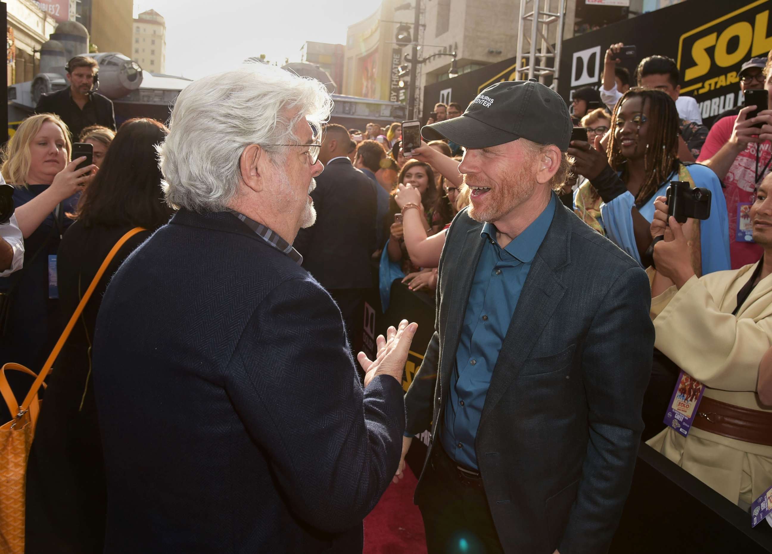 PHOTO: George Lucas and Ron Howard attend the premiere of "Solo: A Star Wars Story" at the El Capitan Theatre on May 10, 2018 in Hollywood, Calif.