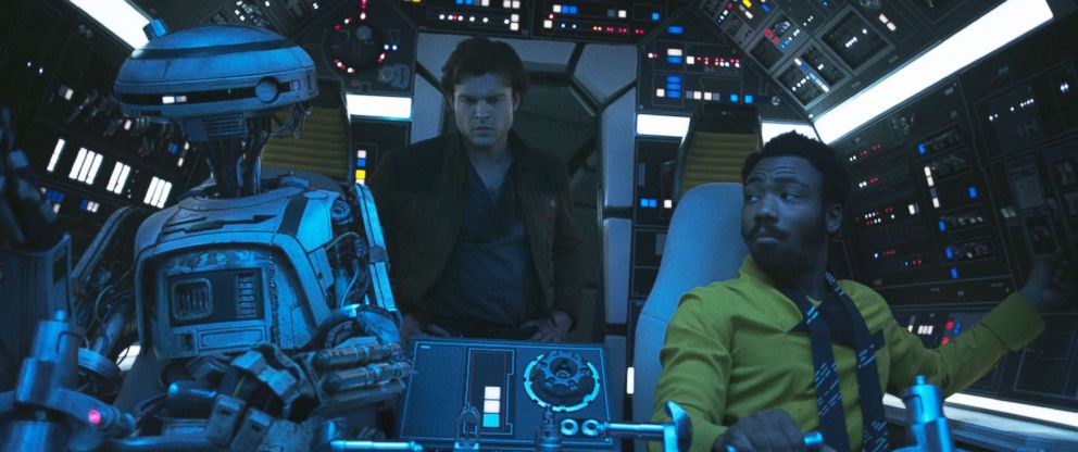 PHOTO: Alden Ehrenreich is Han Solo, Donal Glover is Lando Calrissian and Phoebe Waller-Bridge is L3-37 in "Solo: A Star Wars Story," 2018.