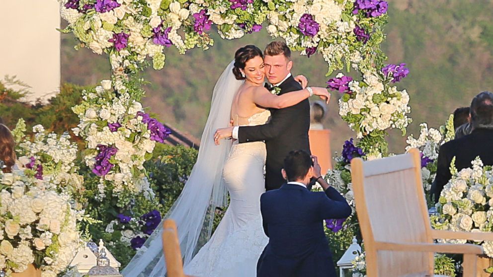 Nick Carter gets married to fiance Lauren Kitt in Santa Barbara, Calif, on April 12, 2014. 