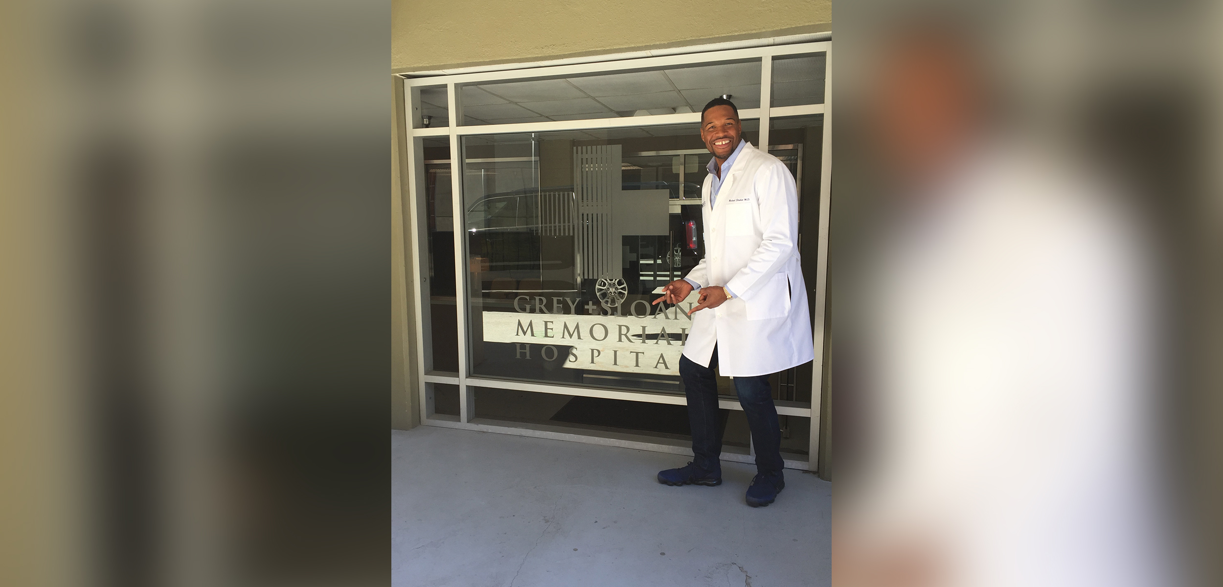 PHOTO:  "Good Morning America" co-anchor Michael Strahan poses on the set of "Grey's Anatomy" in California.