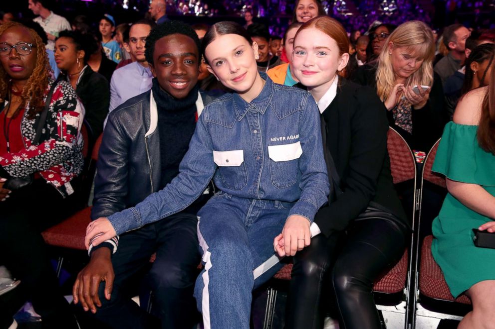 PHOTO: Caleb McLaughlin, Millie Bobby Brown, and Sadie Sink onstage at Nickelodeon's 2018 Kids' Choice Awards at The Forum, March 24, 2018, in Inglewood, Calif.