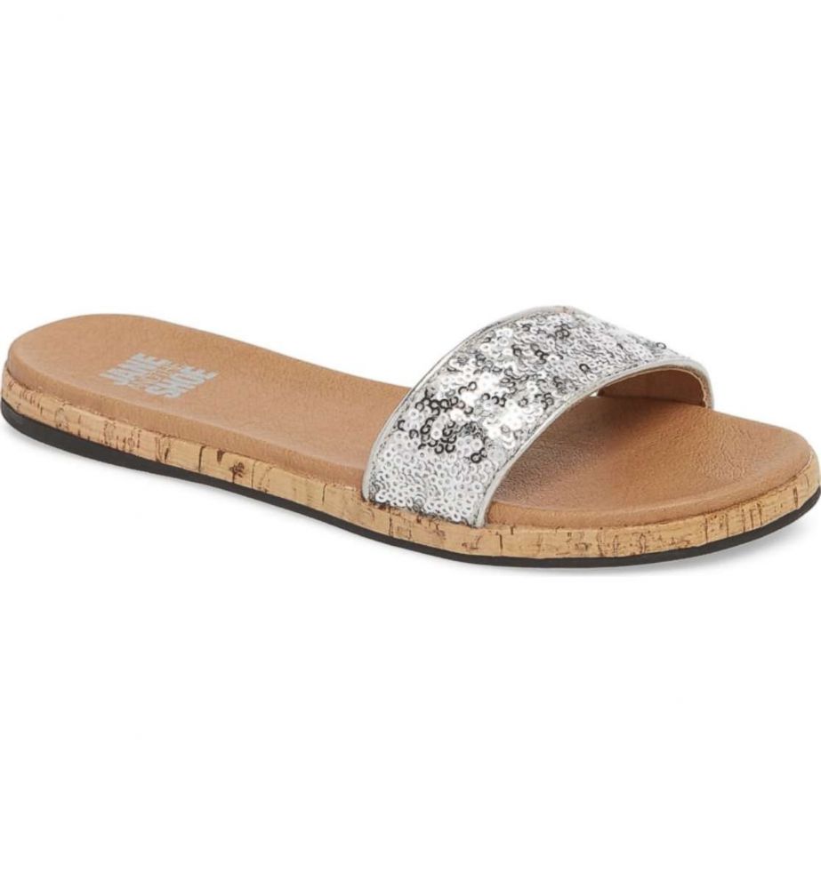 PHOTO: Add a touch of everyday sparkle with these sleek slides that can dress up tees and jeans or make a simple sundress party-worthy.