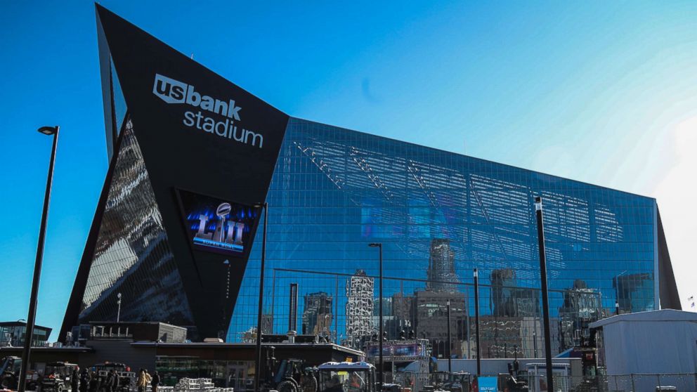 PHOTO: Preparations for Super Bowl LII continue around US Bank Stadium in Minneapolis, Minnesota, Jan. 31, 2018. 