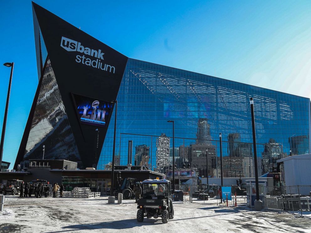 PHOTO: Preparations for Super Bowl LII continue around US Bank Stadium in Minneapolis, Minnesota, Jan. 31, 2018.
