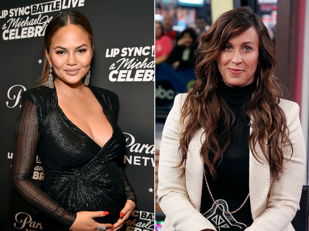 PHOTO: Chrissy Teigen, left, attends Lip Sync Battle Live: A Michael Jackson Celebration, Jan. 18, 2018, in Hollywood, Calif. Alanis Morissette appears on Good Morning America.