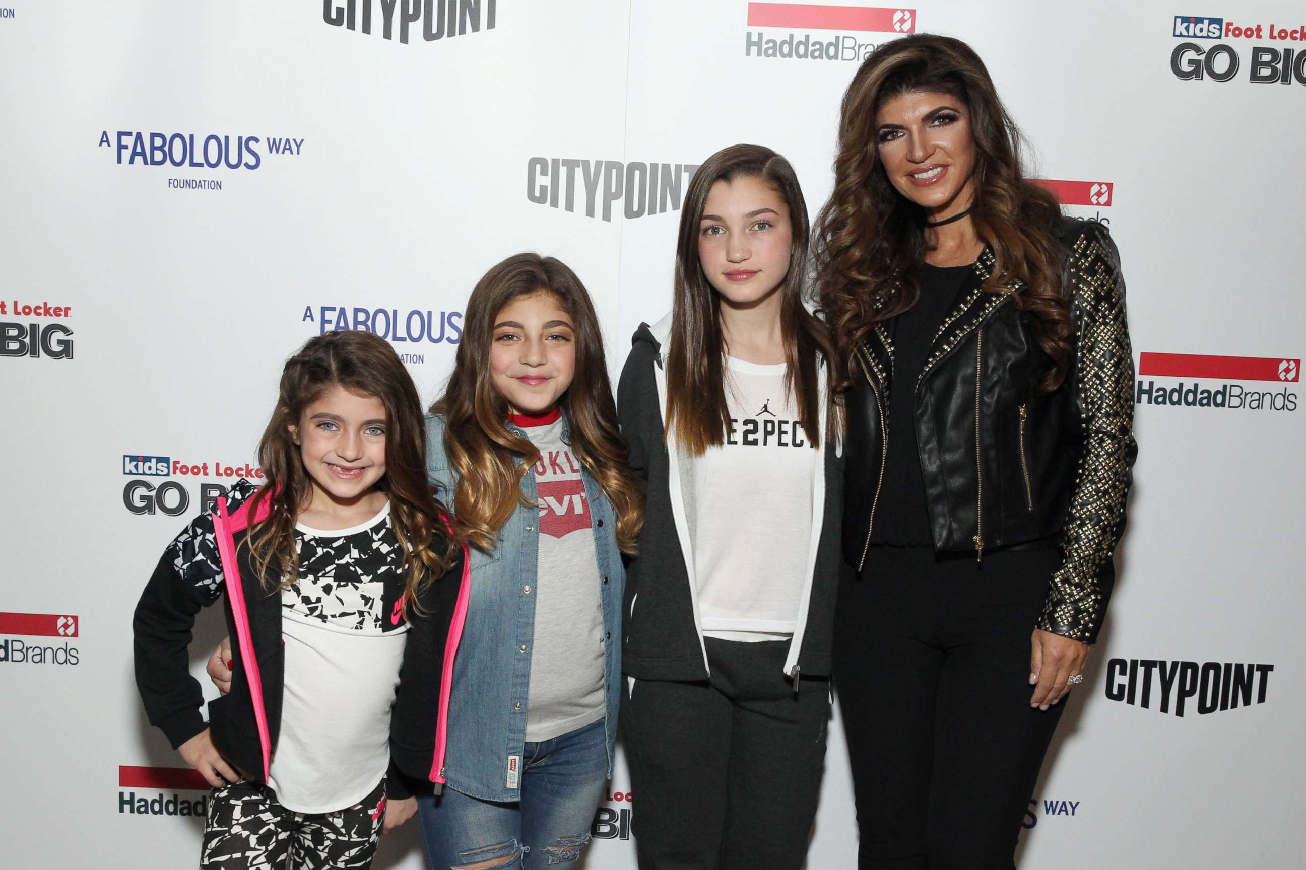 PHOTO: (L-R) Audriana Giudice, Milania Giudice, Gabriella Giudice, and Teresa Giudice attend BKLYN Rocks presented by City Point, Kids Foot Locker, and Haddad Brands at City Point, Nov. 9, 2016 in Brooklyn, New York. 
