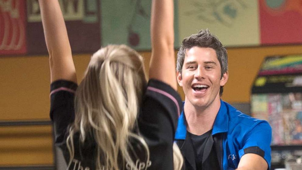 PHOTO: Arie Luyendyk Jr., Marikh, Seinne and Ashley during a competitive day of bowling with the winner going to a private after-party, on "The Bachelor," Jan. 29, 2018, on The ABC Television Network.