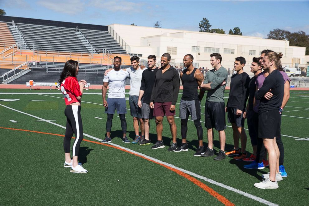 PHOTO: The men meet Becca at a football field on "The Bachelorette."