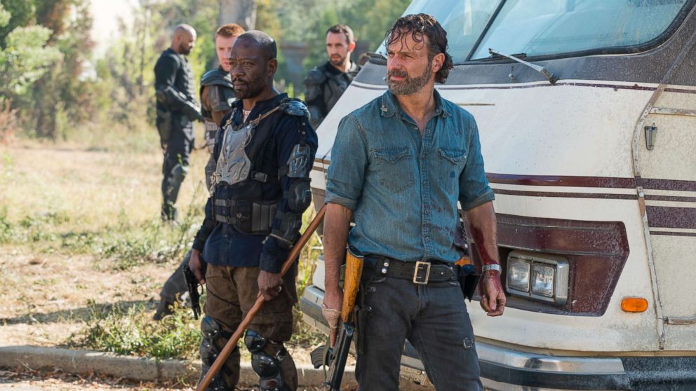 Lennie James, as Morgan Jones, and Andrew Lincoln, as Rick Grimes, in a scene from "The Walking Dead."