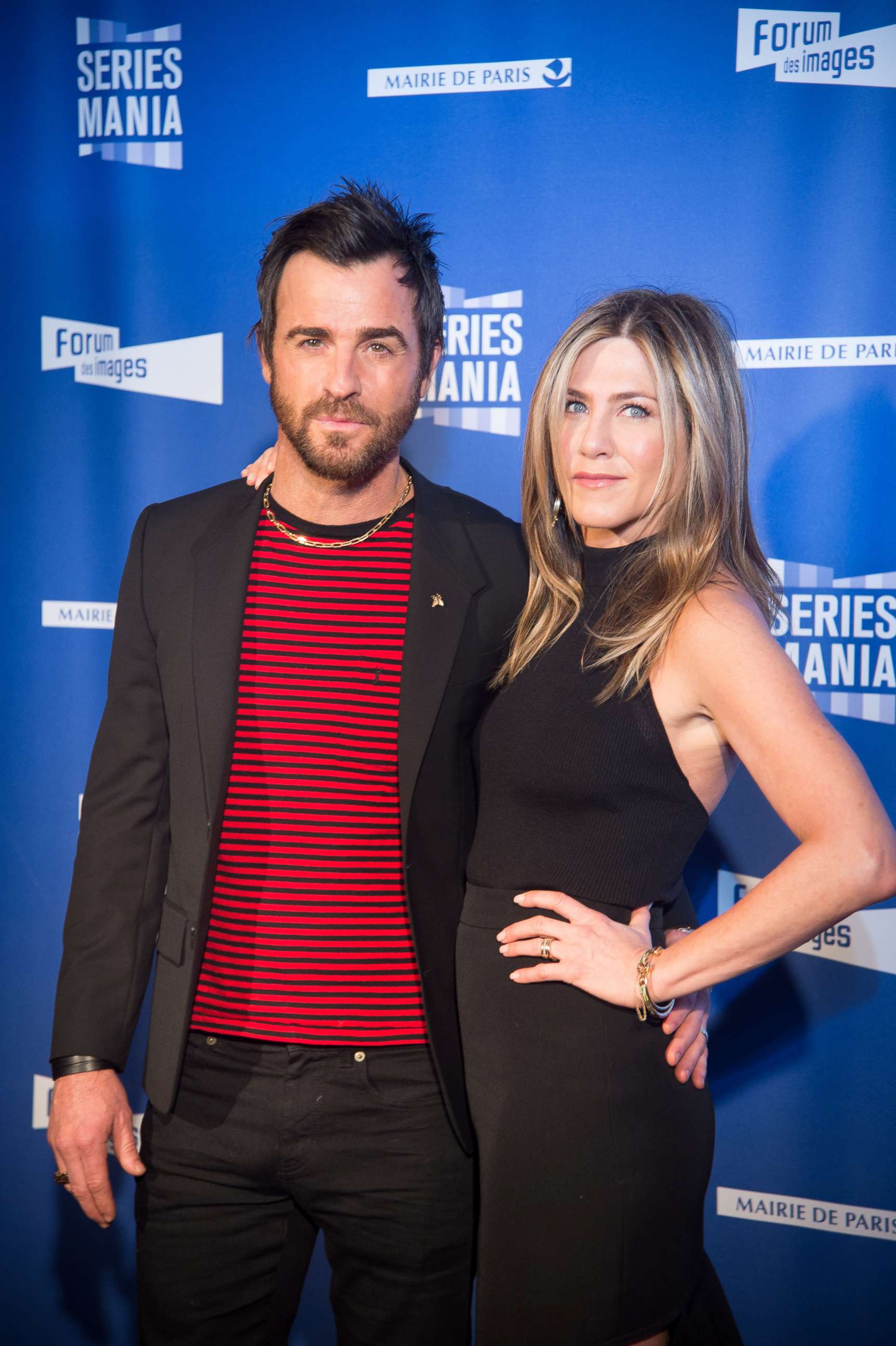 PHOTO: Justin Theroux and Jennifer Aniston attend the Festival Serie Mania Opening Night, at Le Grand Rex, April 13, 2017, in Paris.  