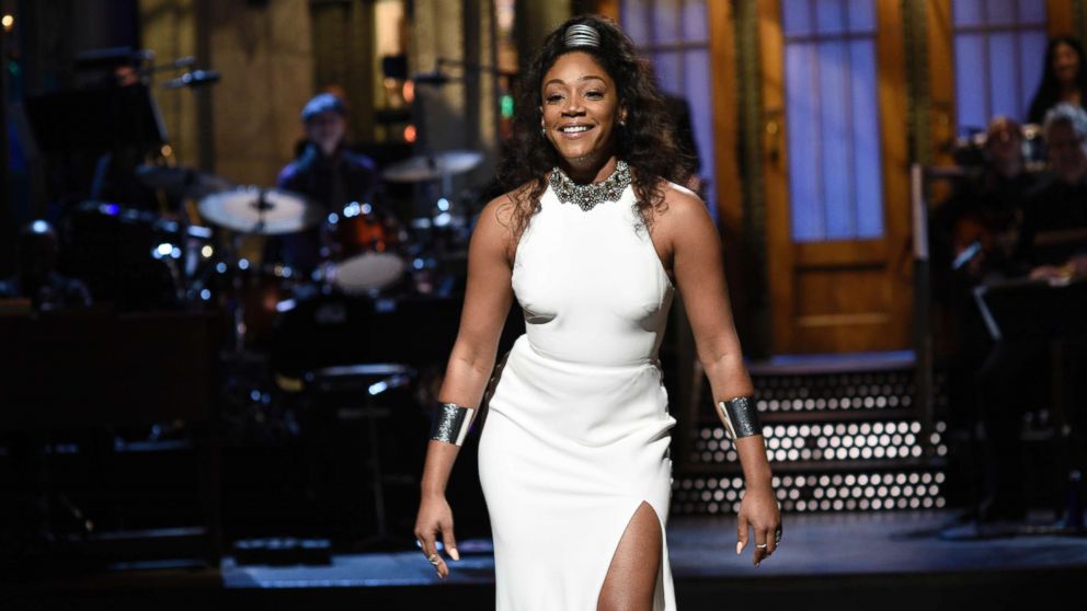PHOTO: Host Tiffany Haddish performs the opening monologue during "Saturday Night Live" in New York on Nov. 11, 2017.