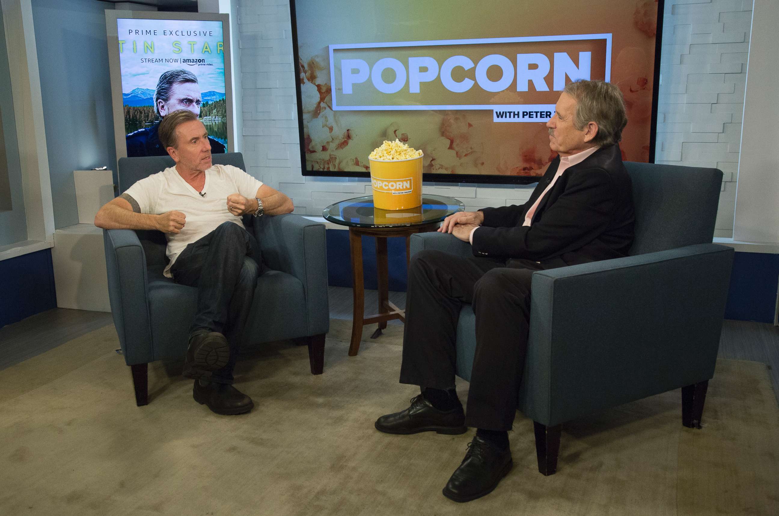 PHOTO: Peter Travers and Tim Roth at the ABC News studios in New York City, Sept. 21, 2017. 
