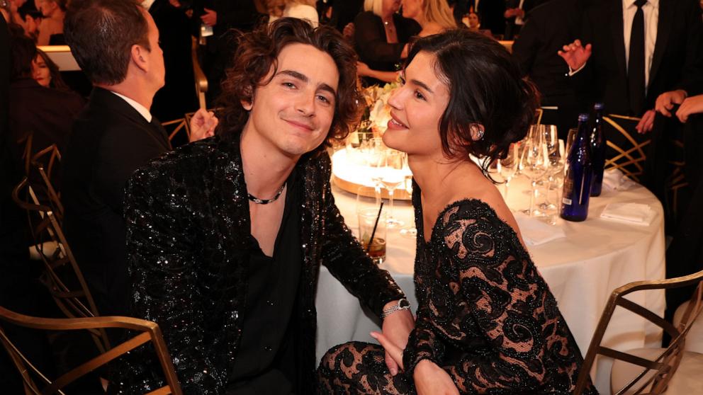 PHOTO: Timothee Chalamet and Kylie Jenner at the 81st Golden Globe Awards Jan. 7, 2024 in Beverly Hills.