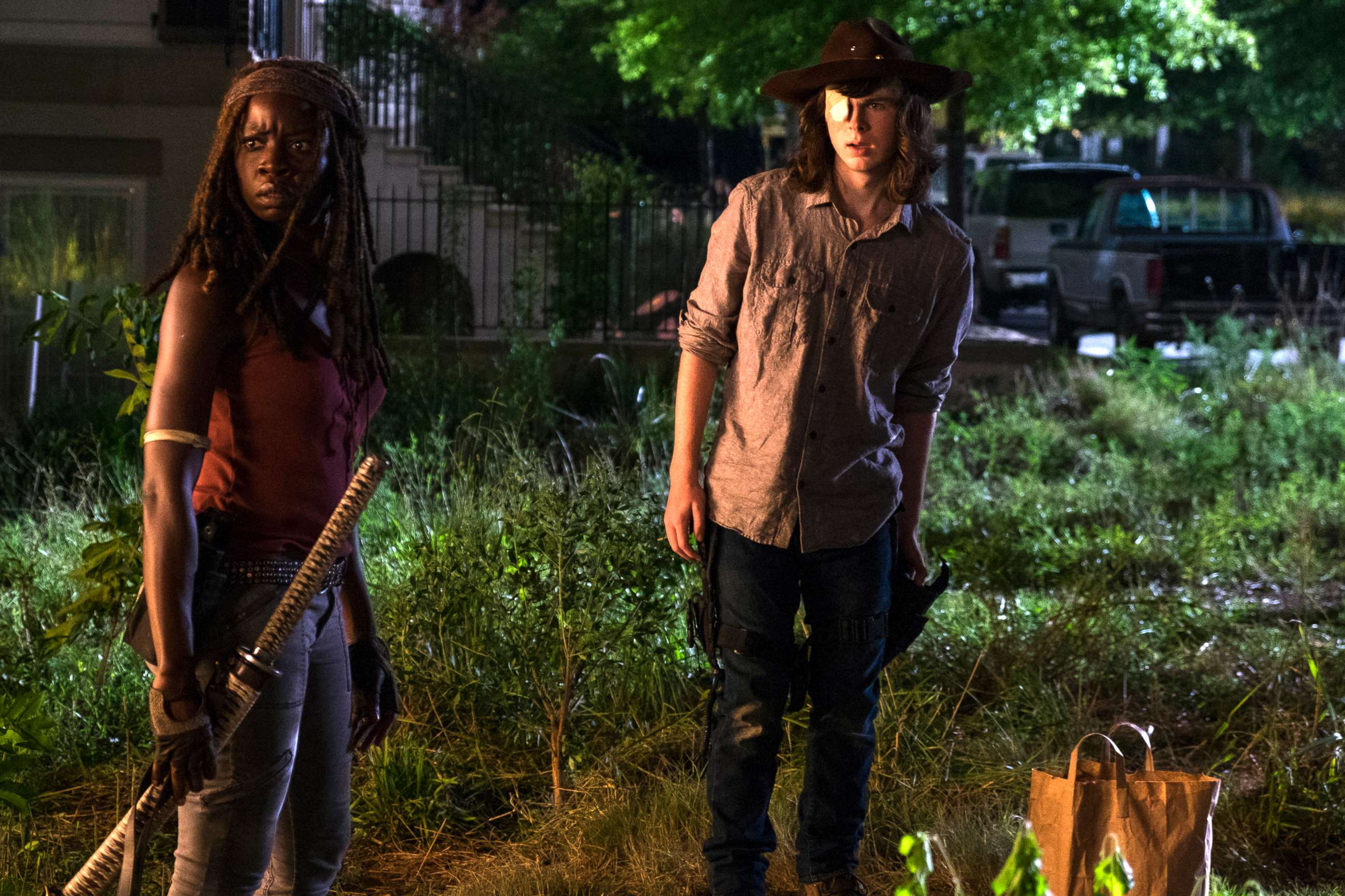PHOTO: Chandler Riggs as Carl Grimes and Danai Gurira as Michonne in an episode from "The Walking Dead."