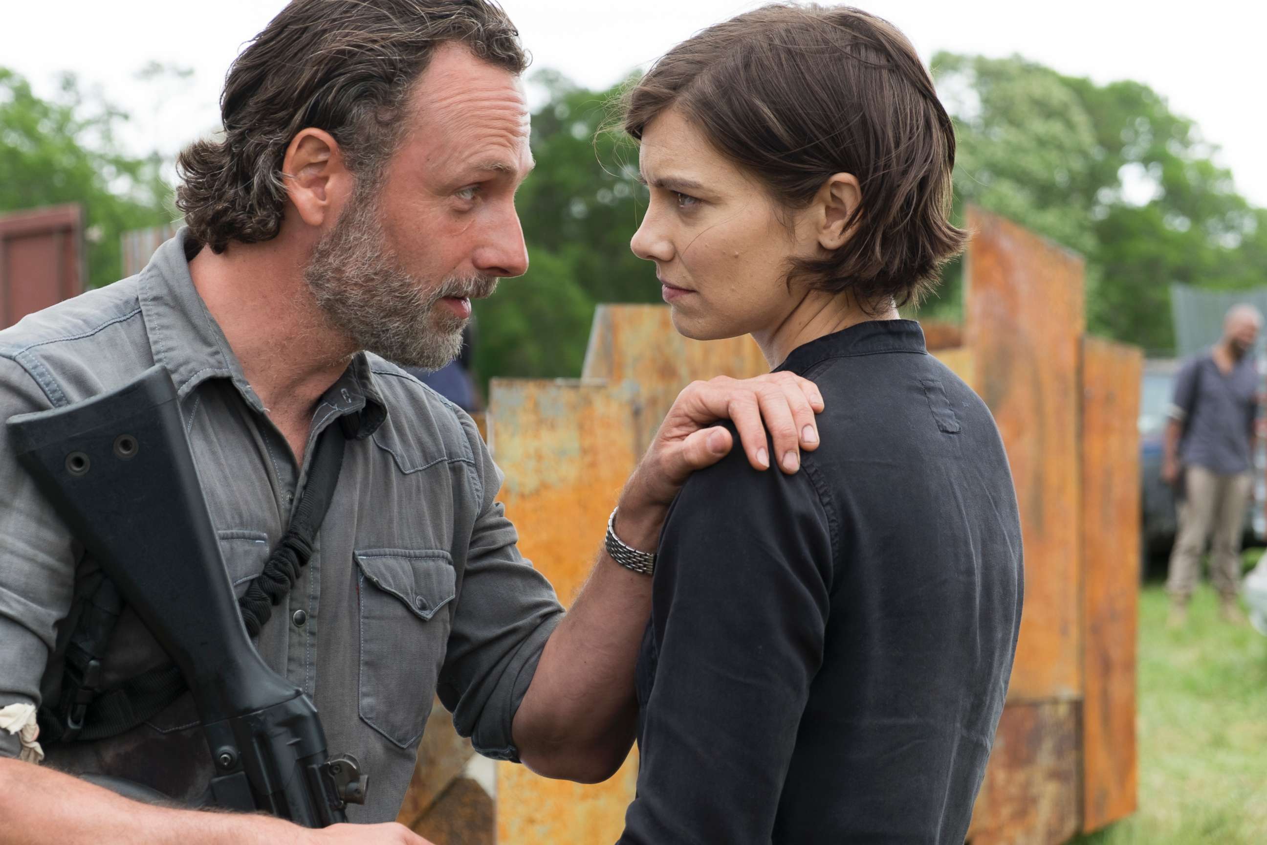 PHOTO: Andrew Lincoln as Rick Grimes and Lauren Cohan as Maggie Greene, in a scene from "The Walking Dead," on AMC.