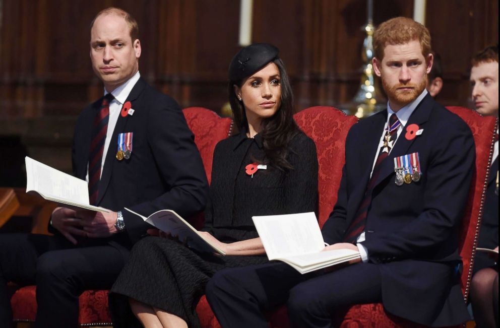 PHOTO: Prince William, The Duke of Cambridge joins Prince Harry and Meghan Markle at the ANZAC Day Service at Westminster Abbey, London.