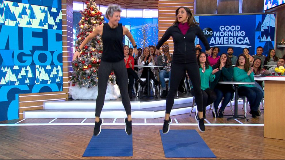 PHOTO: Erin Oprea, Carrie Underwood's trainer, shares a post-Christmas workout to do at home on "Good Morning America," Dec. 26, 2017.