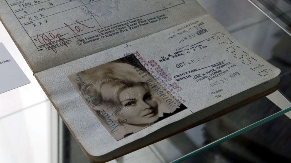 PHOTO: A circa 1966 passport of Zsa Zsa Gabor with the birthday changed to 1928 is displayed at the 'Hello Dal-ling: The Estate of Zsa Zsa Gabor' auction by Heritage Auctions at the late actress residence in Bel Air, Calif., April 12, 2018.