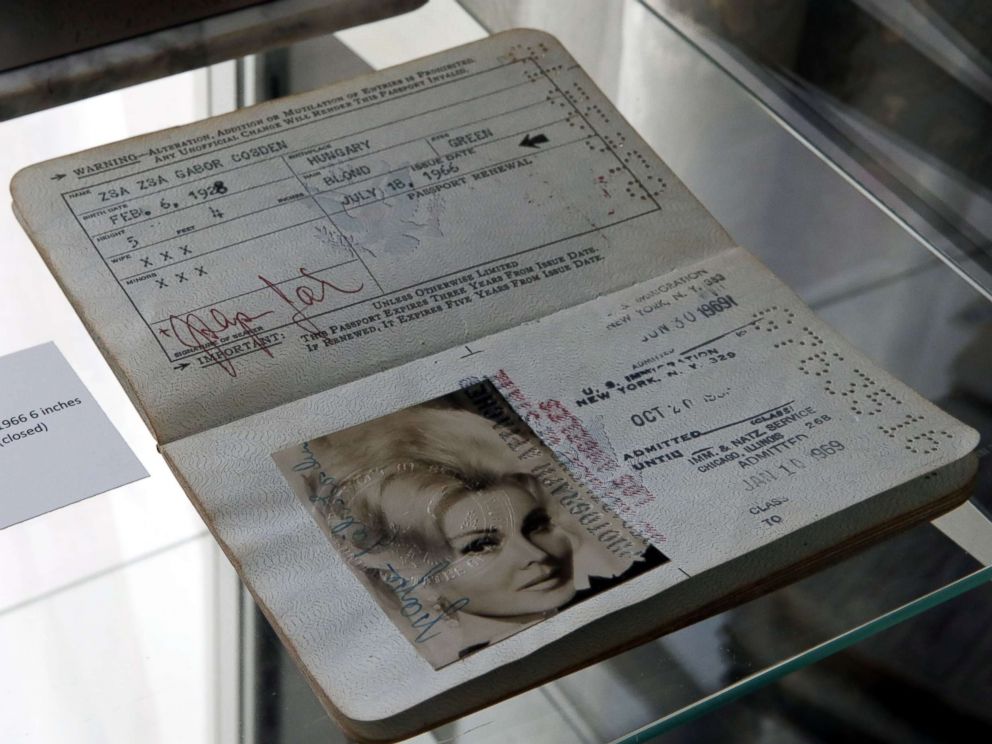 PHOTO: A circa 1966 passport of Zsa Zsa Gabor with the birthday changed to 1928 is displayed at the 'Hello Dal-ling: The Estate of Zsa Zsa Gabor' auction by Heritage Auctions at the late actress residence in Bel Air, Calif., April 12, 2018.