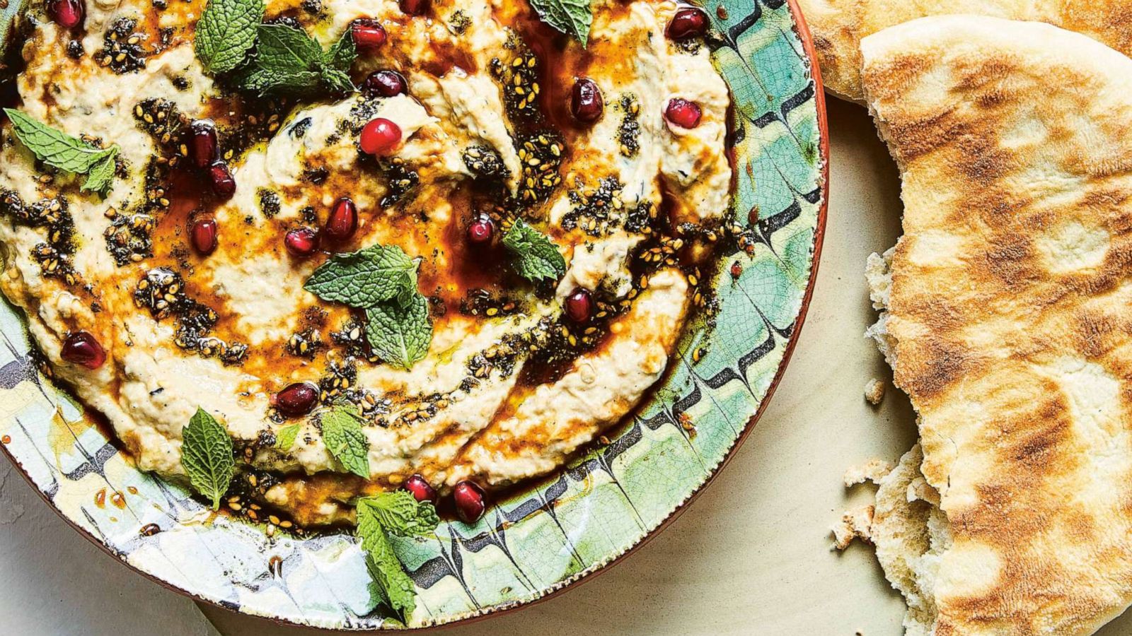 PHOTO: Baba Ghanoush with Za’atar, Pomegranate, and Mint