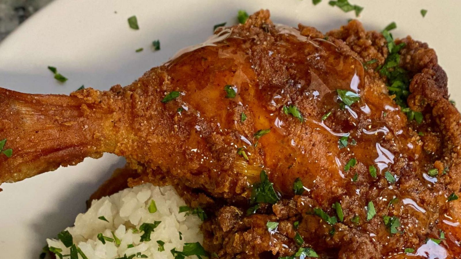 PHOTO: Fried chicken with red beans and rice.