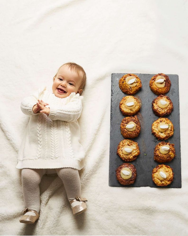 PHOTO: Michaela Claire Meter at 10 months old with 10 latkes.      