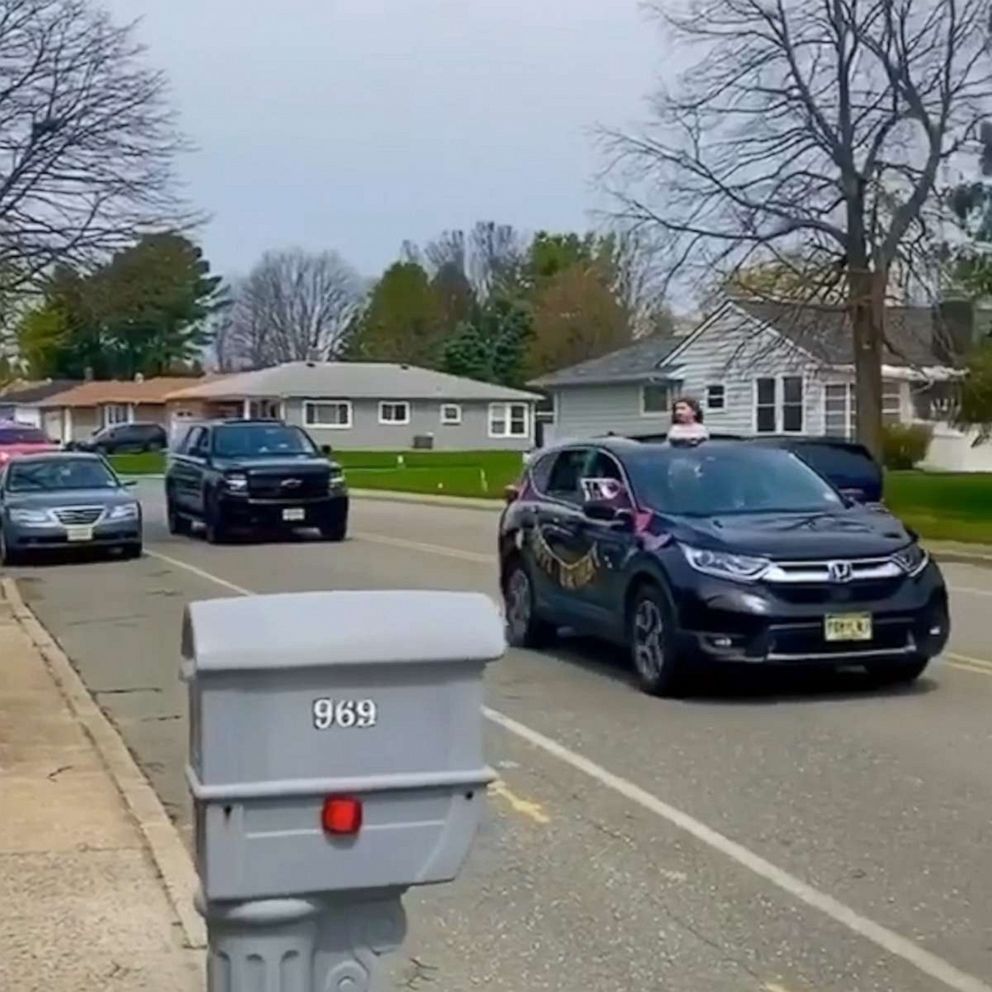 PHOTO: Peter Zagara, lovingly known as "Pop," was greeted by friends and family outside his Toms River, New Jersey, home on April 12. The centenarian's actual birth date is April 13.