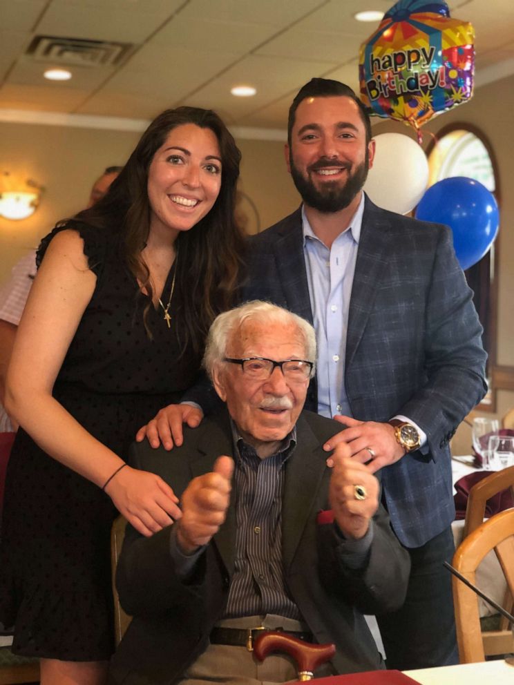 PHOTO: Peter Zagara, 100, of Toms River, New Jersey poses with his grandkids, Stefanie and PJ Franovic in an undated photo.