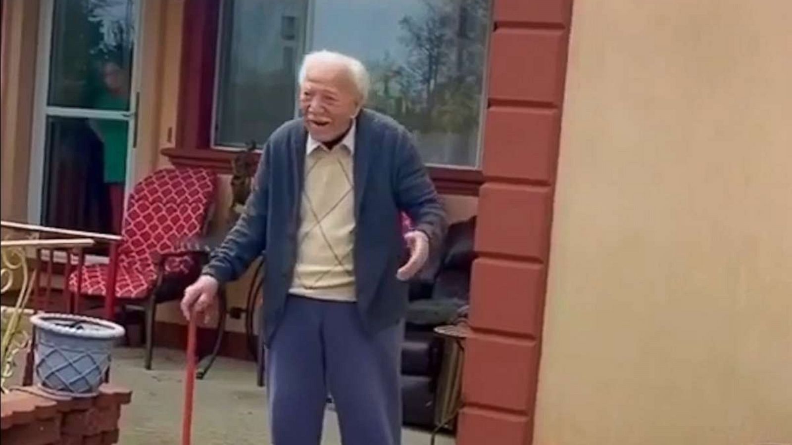 PHOTO: Peter Zagara, lovingly known as "Pop," was greeted by friends and family outside his Toms River, New Jersey, home on April 12. The centenarian's actual birth date is April 13.