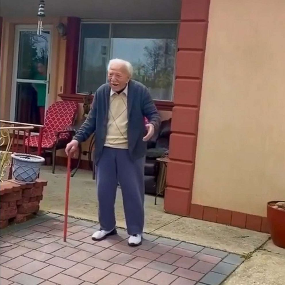 VIDEO: 100-year-old 'Pop' has tearful reaction to curbside birthday party 