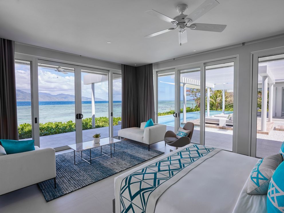 PHOTO: An interior view of a villa bedroom at Banwa Private Island.