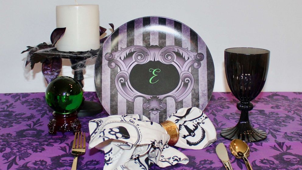 Halloween place setting on a table.
