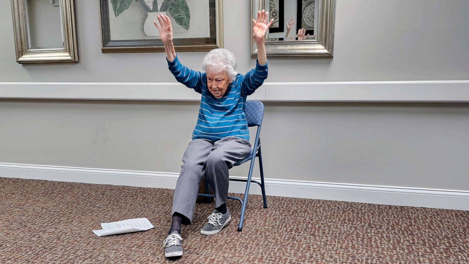 PHOTO: Jean Bailey, 102, has been leading fitness sessions at Elk Ridge Village Senior Living in Omaha, Nebraska for years.