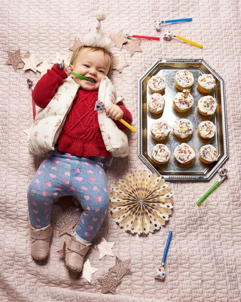 PHOTO: Michaela Claire Meter at 12 months old with 12 cupcakes.     