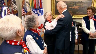 VIDEO: Five women who worked in U.S. factories during the war get a surprise visit at Washington event.