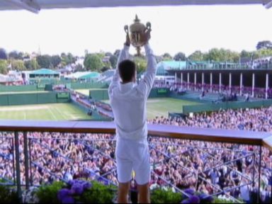 VIDEO: The tennis star had a brief chat with Prince William and Kate Middleton after his big win.