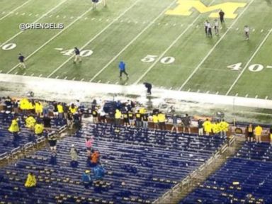 VIDEO: Heavy Rain in Ann Arbor Delays Michigan-Utah College Football Game