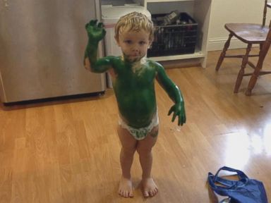 VIDEO: Little Boy Caught 'Green Handed' Covering Himself in Paint 