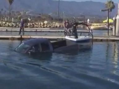 VIDEO: The driver of the truck backed his car into the water too far when trying to launch his boat.