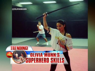 VIDEO: Aaron Rodgers Helps Girlfriend Olivia Munn Swing Into Action to Prepare for 'X-Men' Role