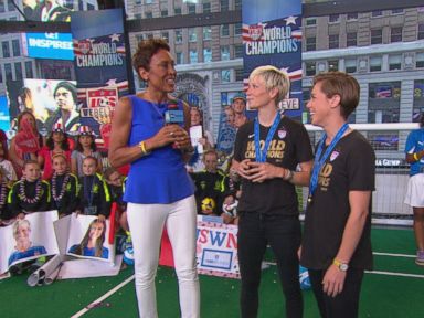 VIDEO: Players Megan Rapinoe and Meghan Klingenberg tell the "GMA" anchors what it's like to be part of Team USA.