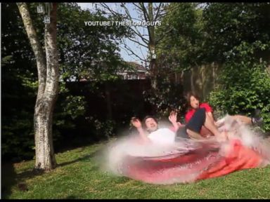 VIDEO: Slow Mo Guys Jump on Giant Water Balloon, Pop It