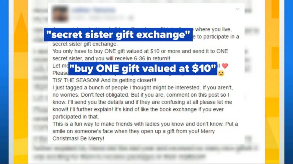 Better Business Bureau Warns Of Illegal Online Secret Sister Gift Exchange Scam Abc News